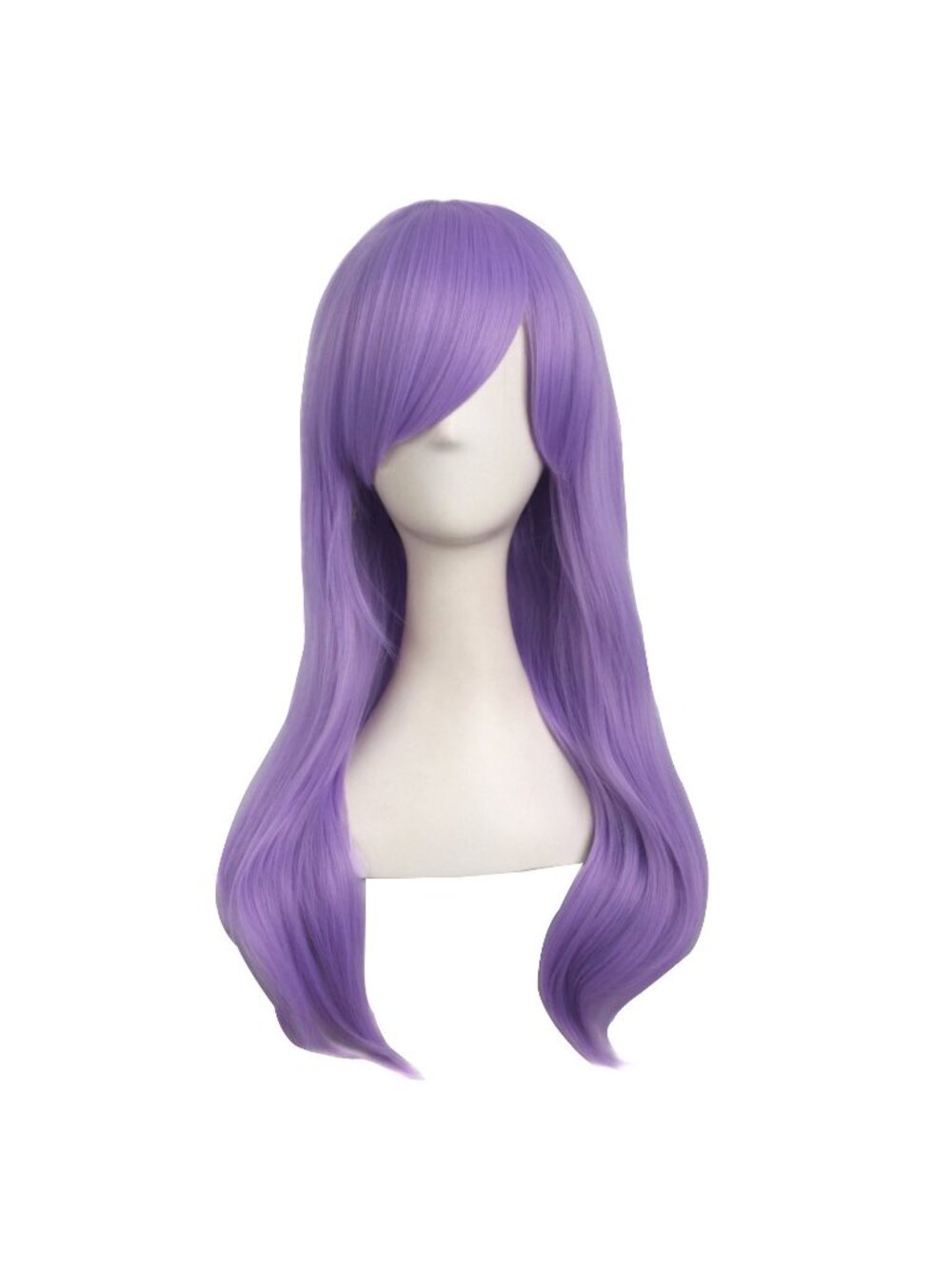 Women Light Purple 24 Inch Heat Resistant Long Side Bang Wavy Curly Cosplay Wigs